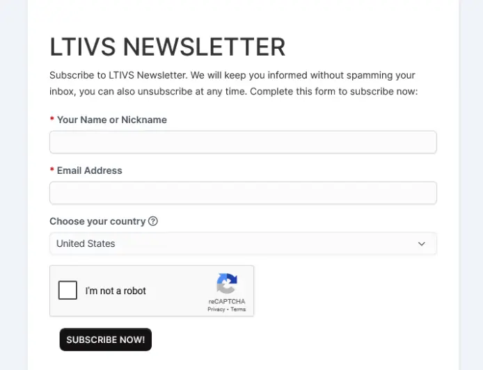 Subscribe to LTIVS Newsletter